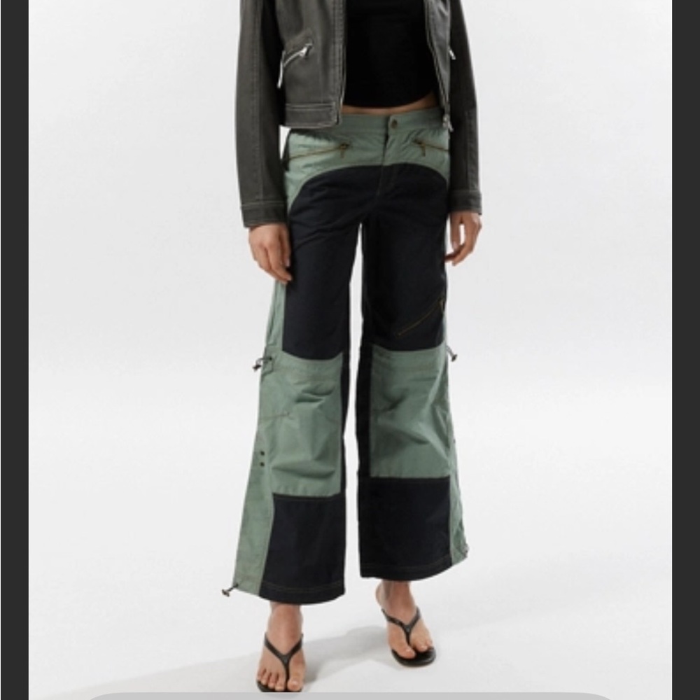Silence + Noise Green and Black Color block Moto Pants